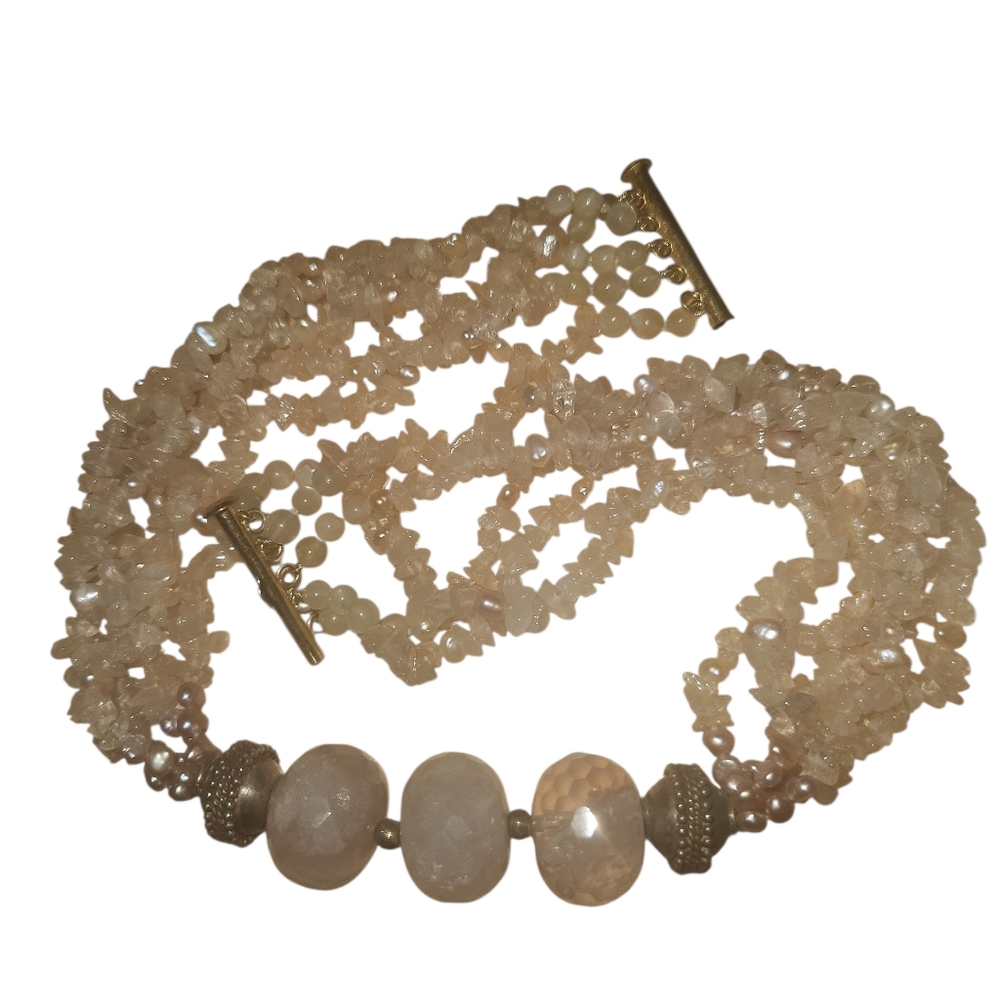 Rose Quartz Multi Strant Statement Necklace - Picture 2 of 7